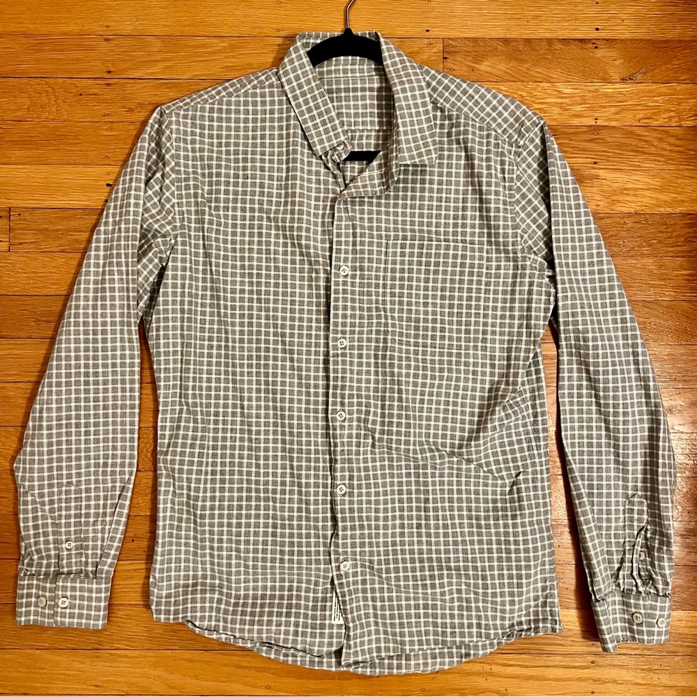 Men’s Grey & White Checked 7 Diamonds Long-Sleeve Button-Down Shirt
